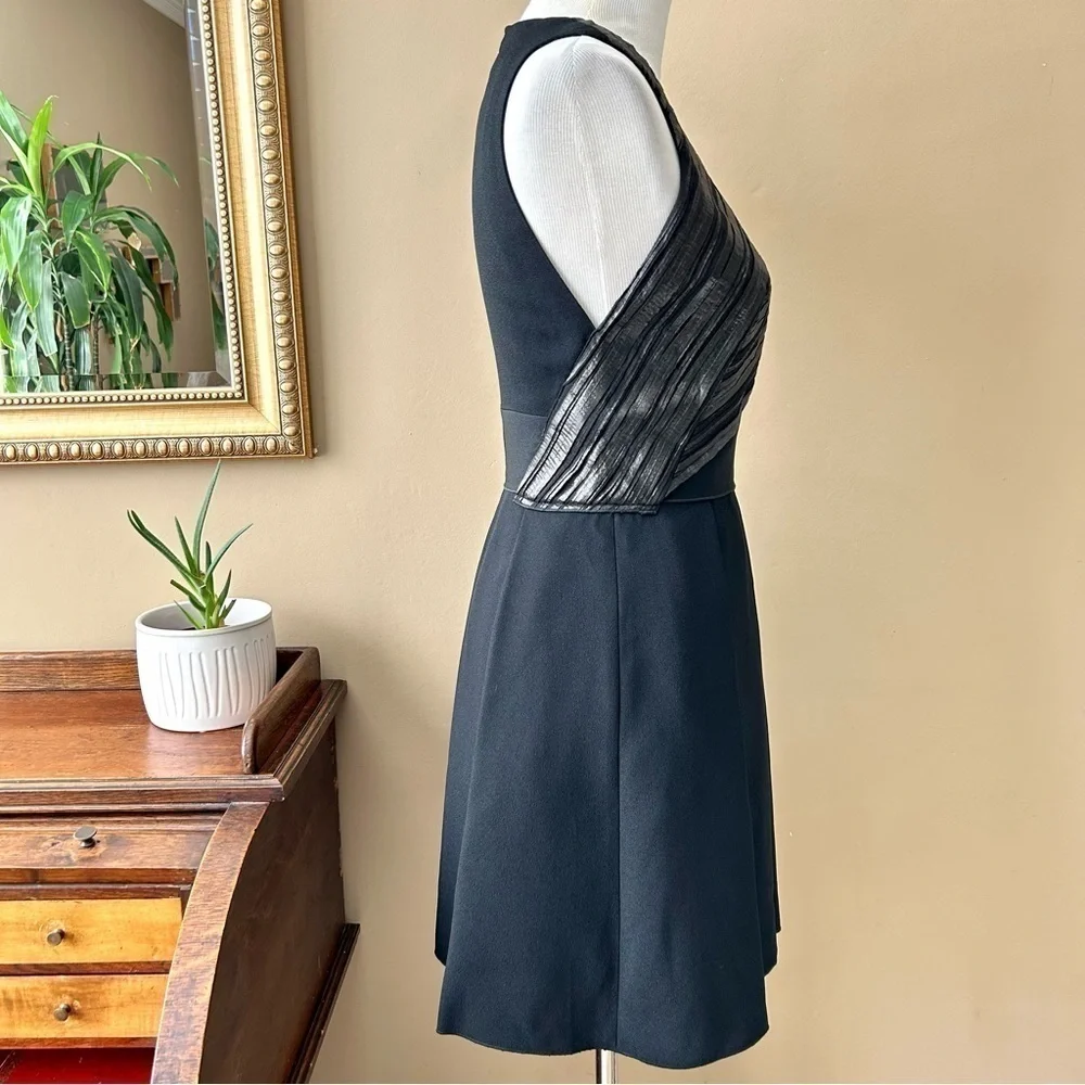 Proenza Schouler Foil Print Pleated Cloque Dress Black Metallic Sleeveless Sz 4